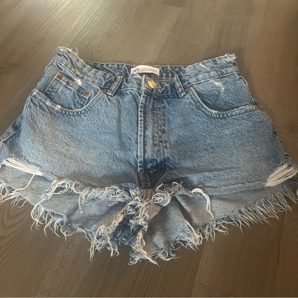 Zara Frilled Jean Shorts